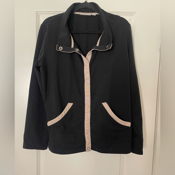 Susan Graver Black Button-Up Jacket with Tan Trim - Picture 3 of 4